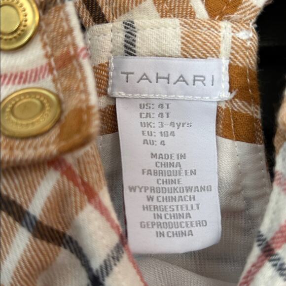 Tahari Girl’s Brown and White Plaid Overall Dress, Size 4T - Picture 9 of 10